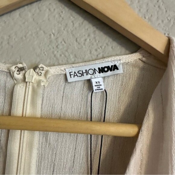 Fashion Nova Ring A Bell Stripe Romper - Ivory Size XS - Picture 11 of 16